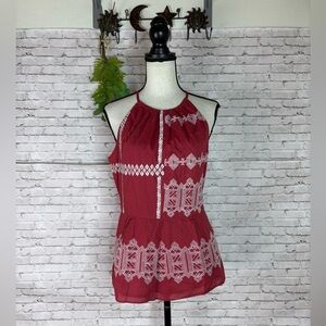 Joie Muted Brick Red Embroidered Halter Cami Top